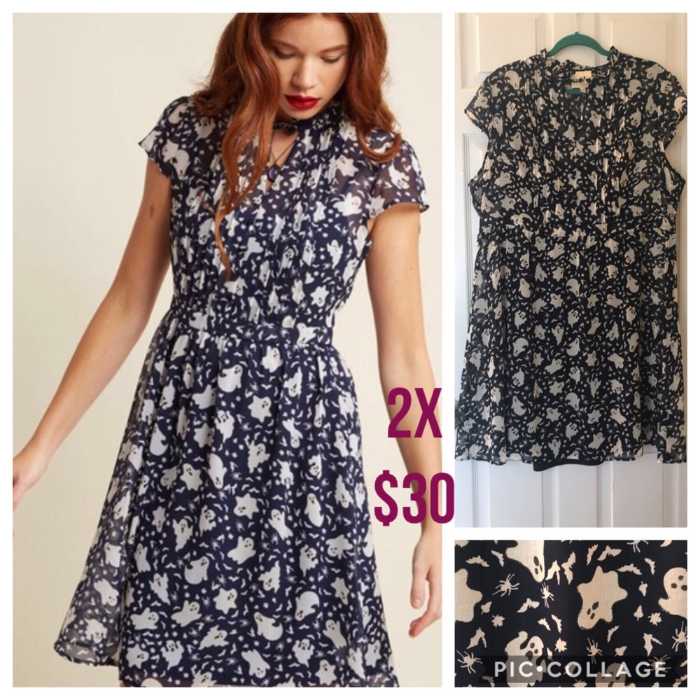 ModCloth Oh Say Can Museum Ghost Print Dress 2X